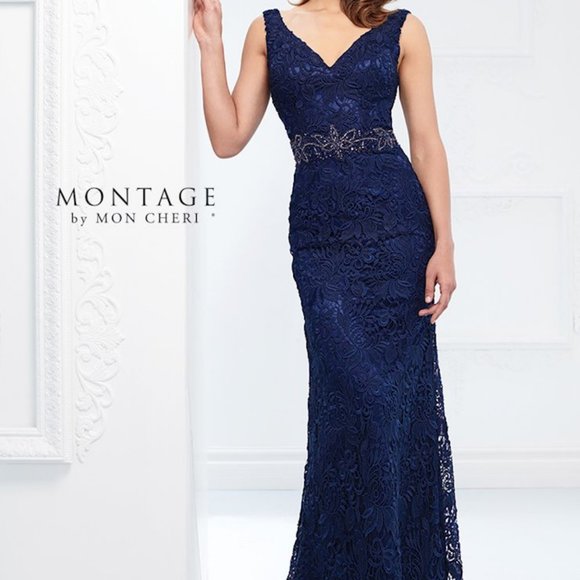 Montage by Mon Cheri Navy Blue Gown - Picture 1 of 6